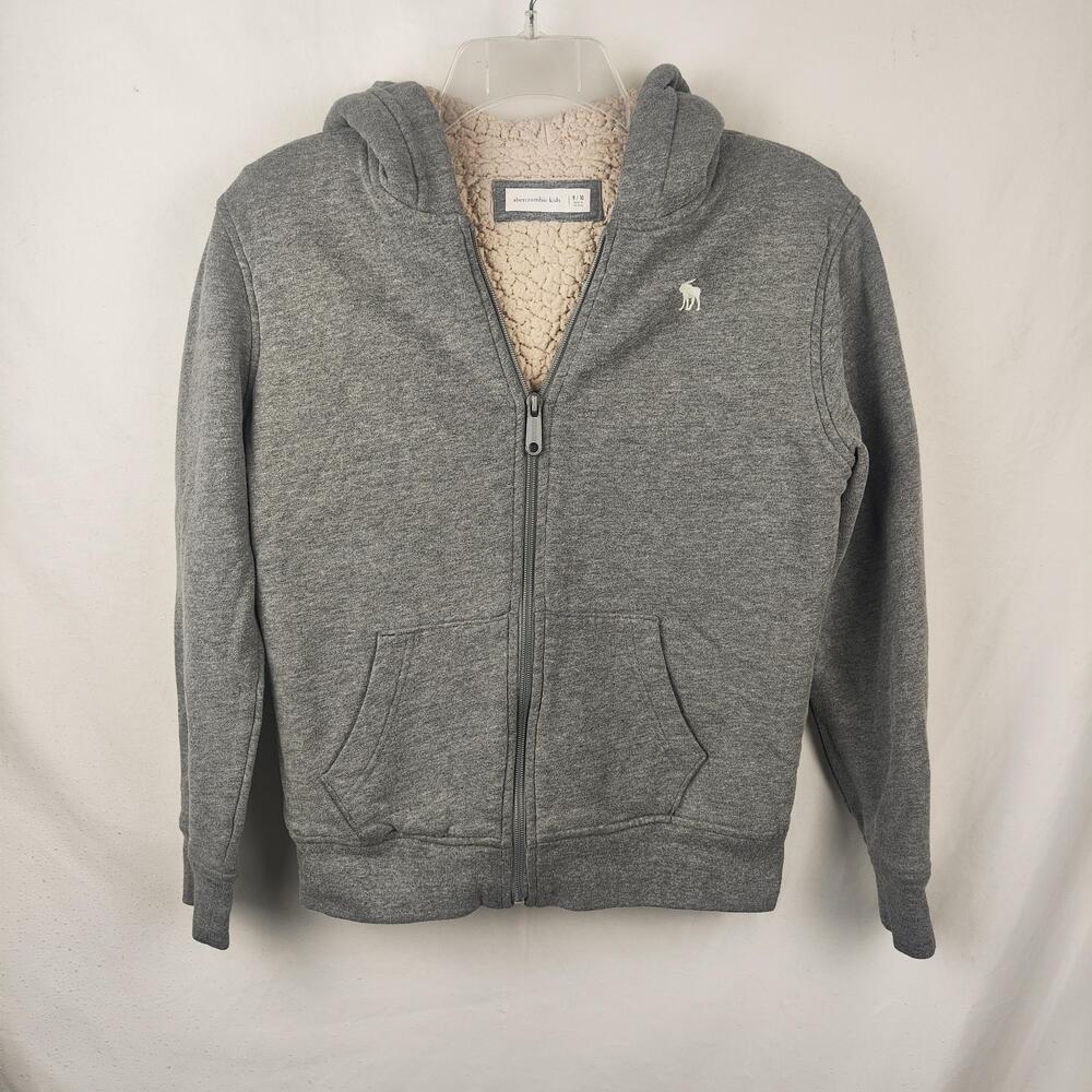 Abercrombie Kids Hoodie Kids 9/10 Gray Sherpa Lined Full Zip Fleece Sweatshirt
